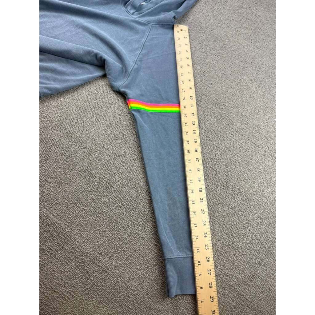 Sundry Pullover Hoodie Women 1 Blue Rainbow Stripe Sleeve Made USA