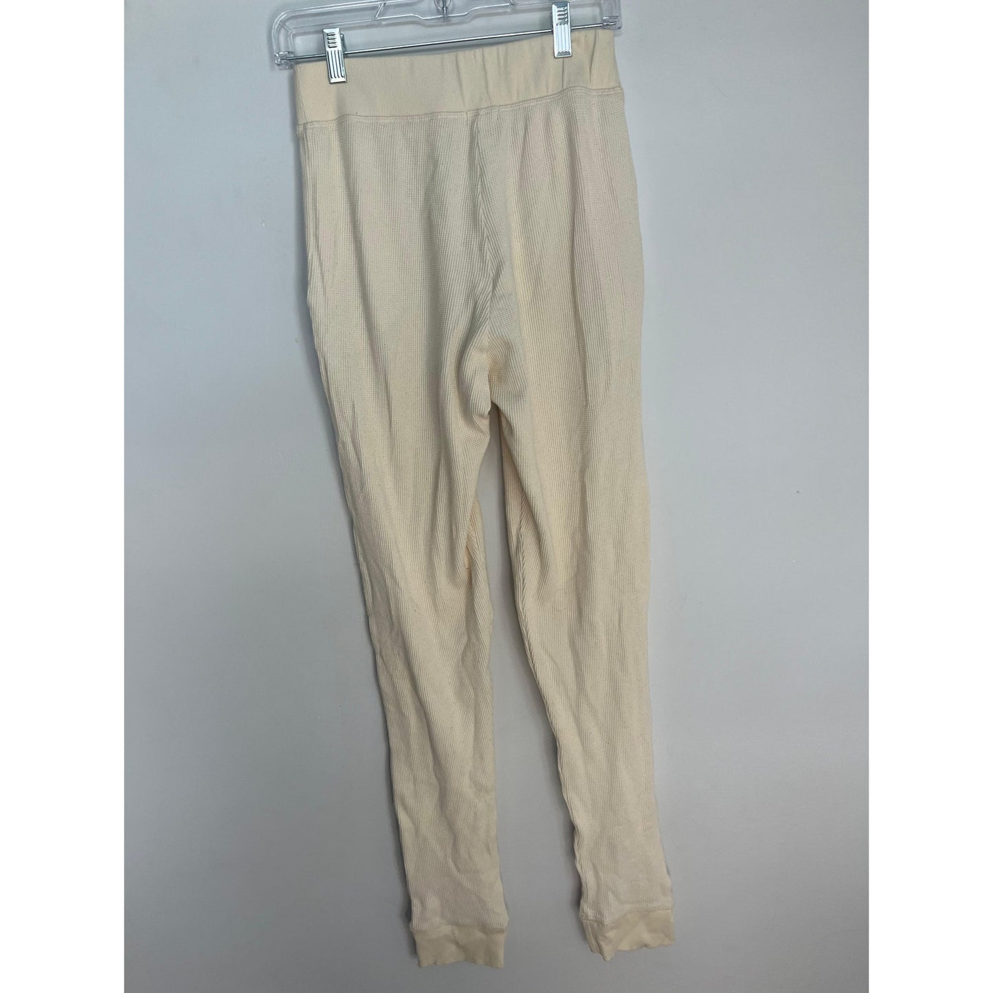 Donni Thermal Lounge Pants Women M Cream Button Front Ribbed Pull On