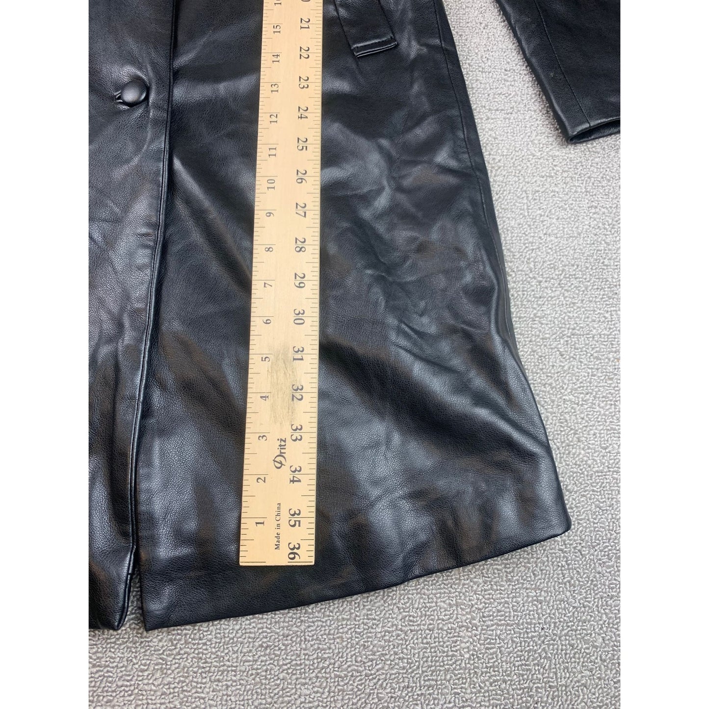 Abercrombie and Fitch Vegan Leather Coat Womens XS Black Longline 3 Button