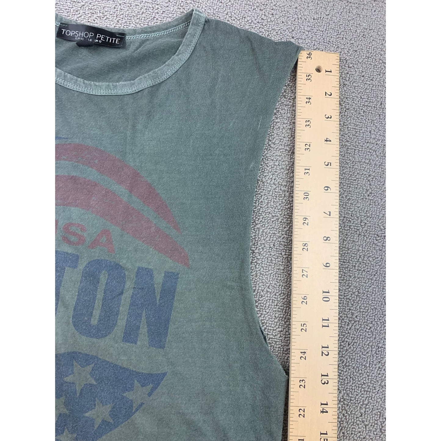 Topshop Petite Tank Top Women US 8 Boston USA 1980 Graphic Sleeveless Green