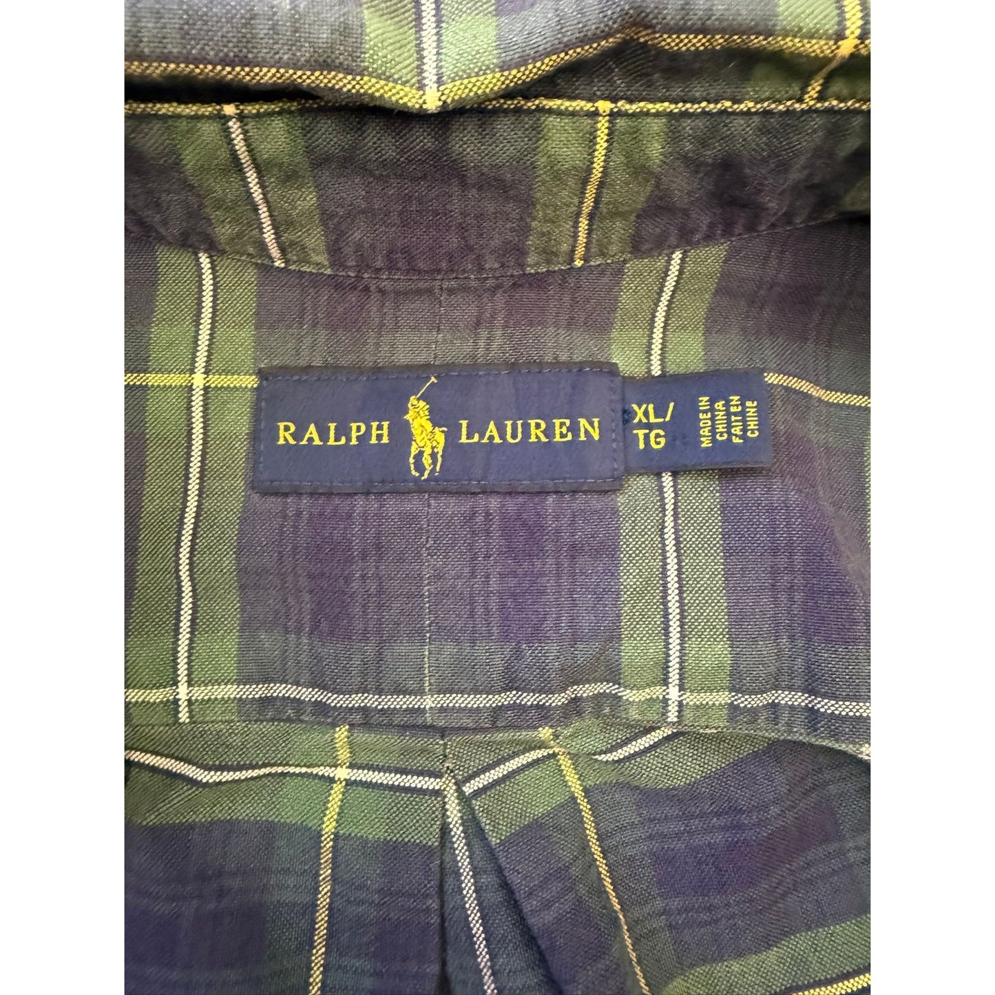 Ralph Lauren Men's XL Green Blue Plaid Long Sleeve Button Shirt