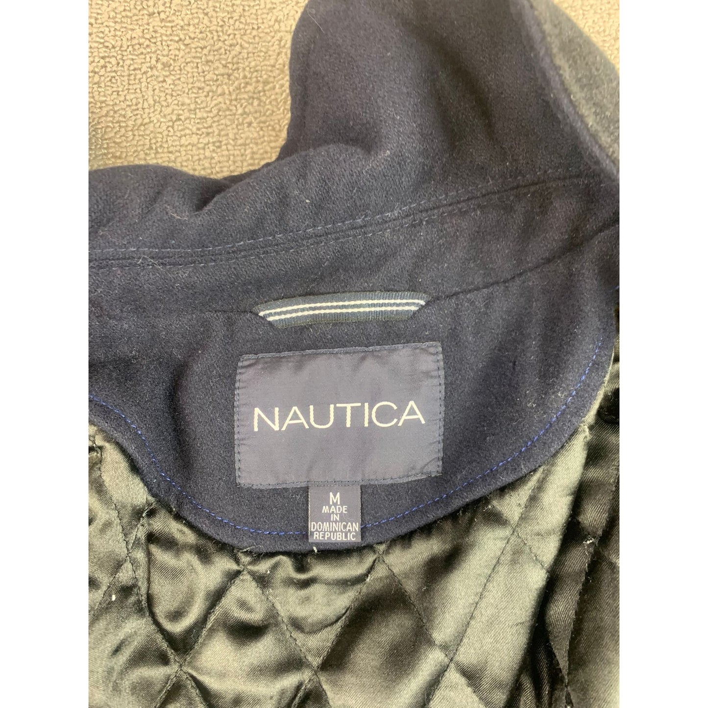 Nautica Black Wool Blend Peacoat Coat Jacket Mens Size Medium Quilted Lining