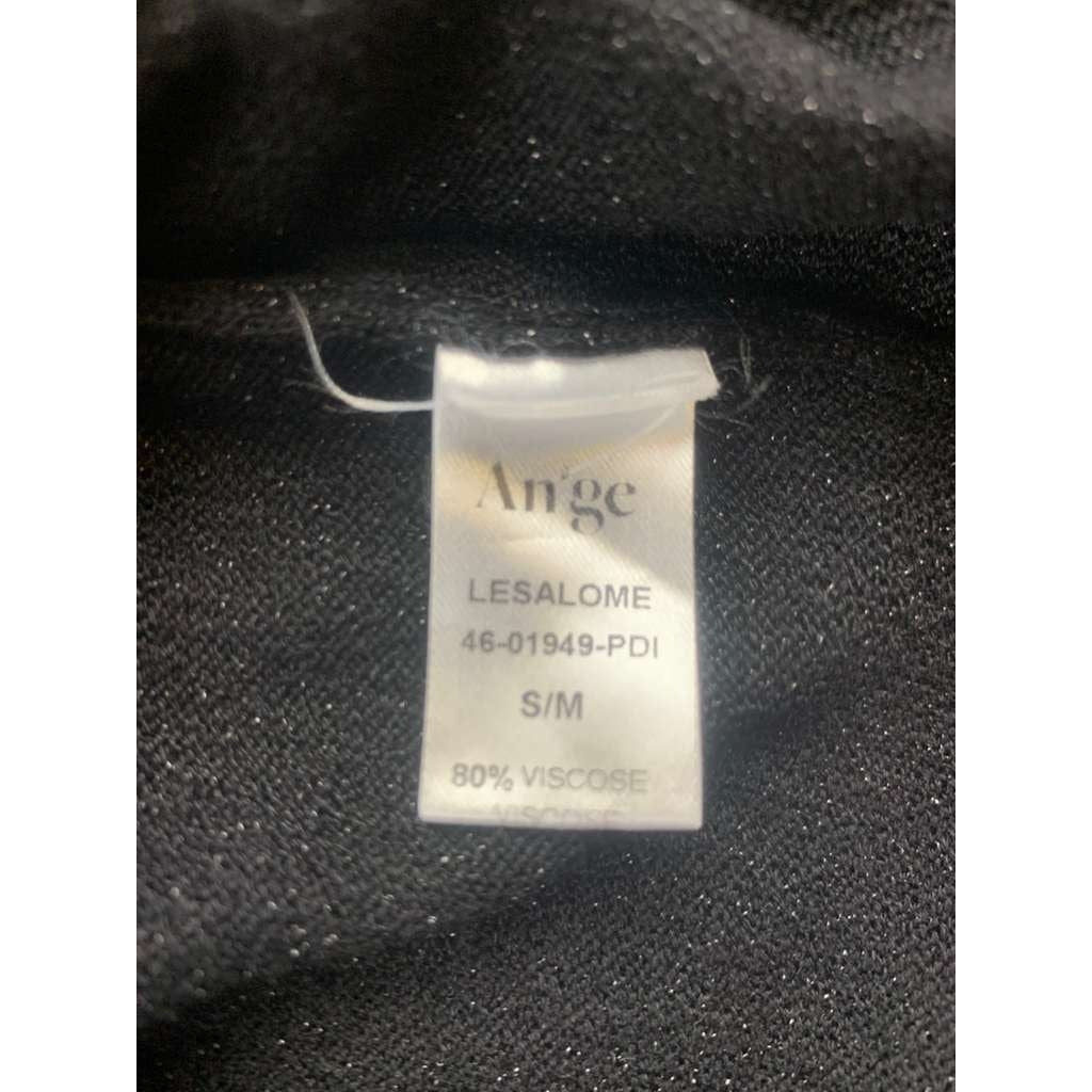 An'ge Women S/M Black Sweater Folded Short Sleeve Dolman Pullover Rib Hem Ange