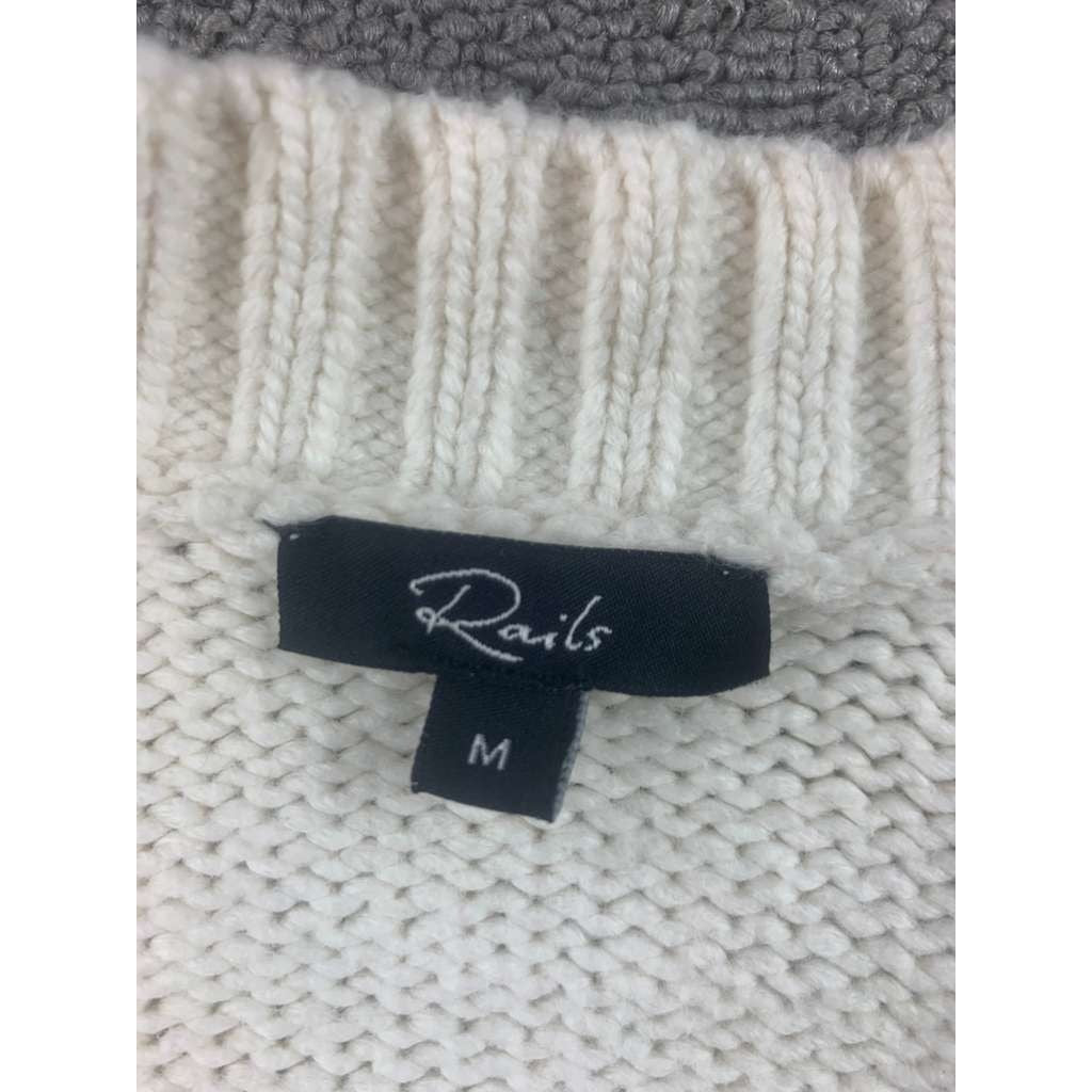 Rails Cardigan Women M Cream Button Front Cherry Strawberry Knit Puff Sleeve