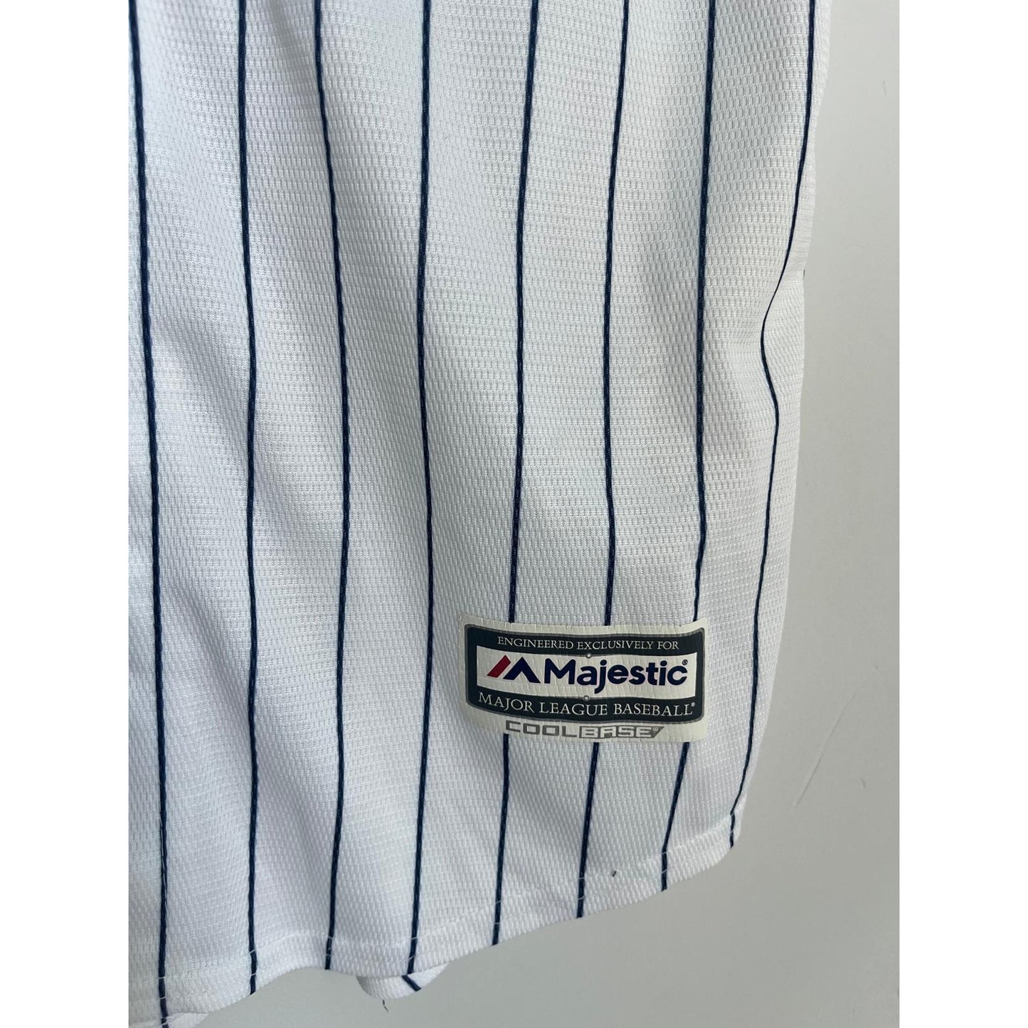Majestic Yankees Jersey Youth L White Navy Pinstripe Cool Base