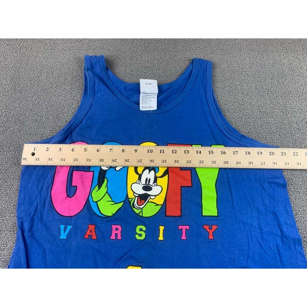 Disney Mickey & Co Goofy Varsity Tank Top Mens Large Blue 1 Graphic 90s Y2K