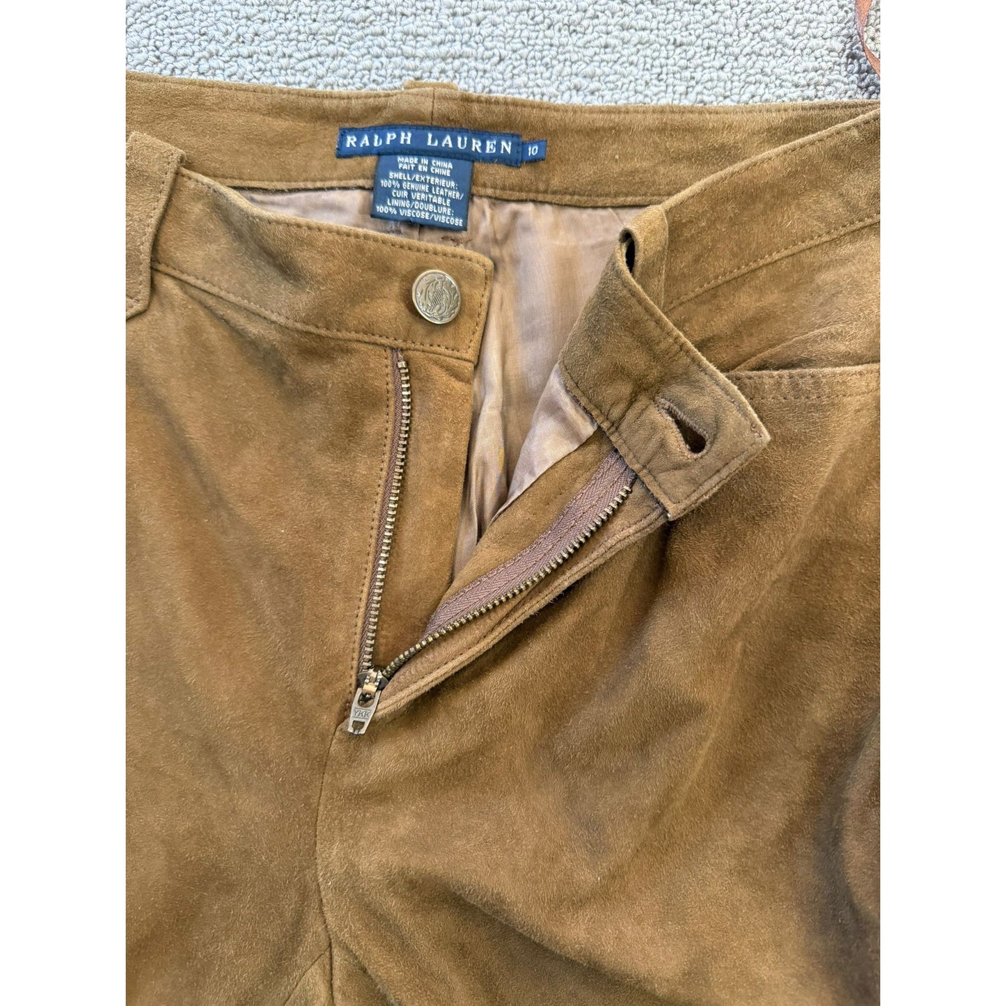 Ralph Lauren Women’s Suede Leather Pants 10 Brown Bootcut Flare Y2K Vintage.