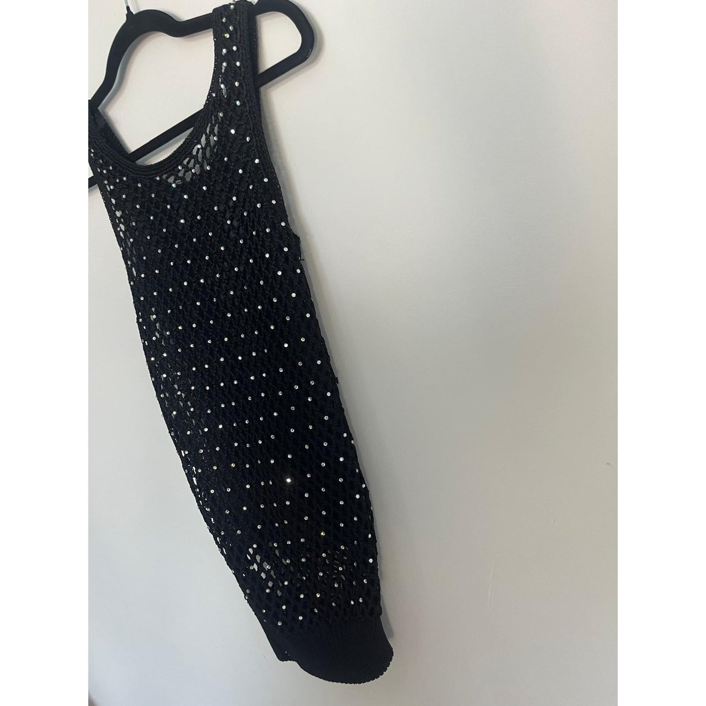 Valentino Boutique Rhinestone Tank Top Women S Black Fishnet Knit Sleeveless