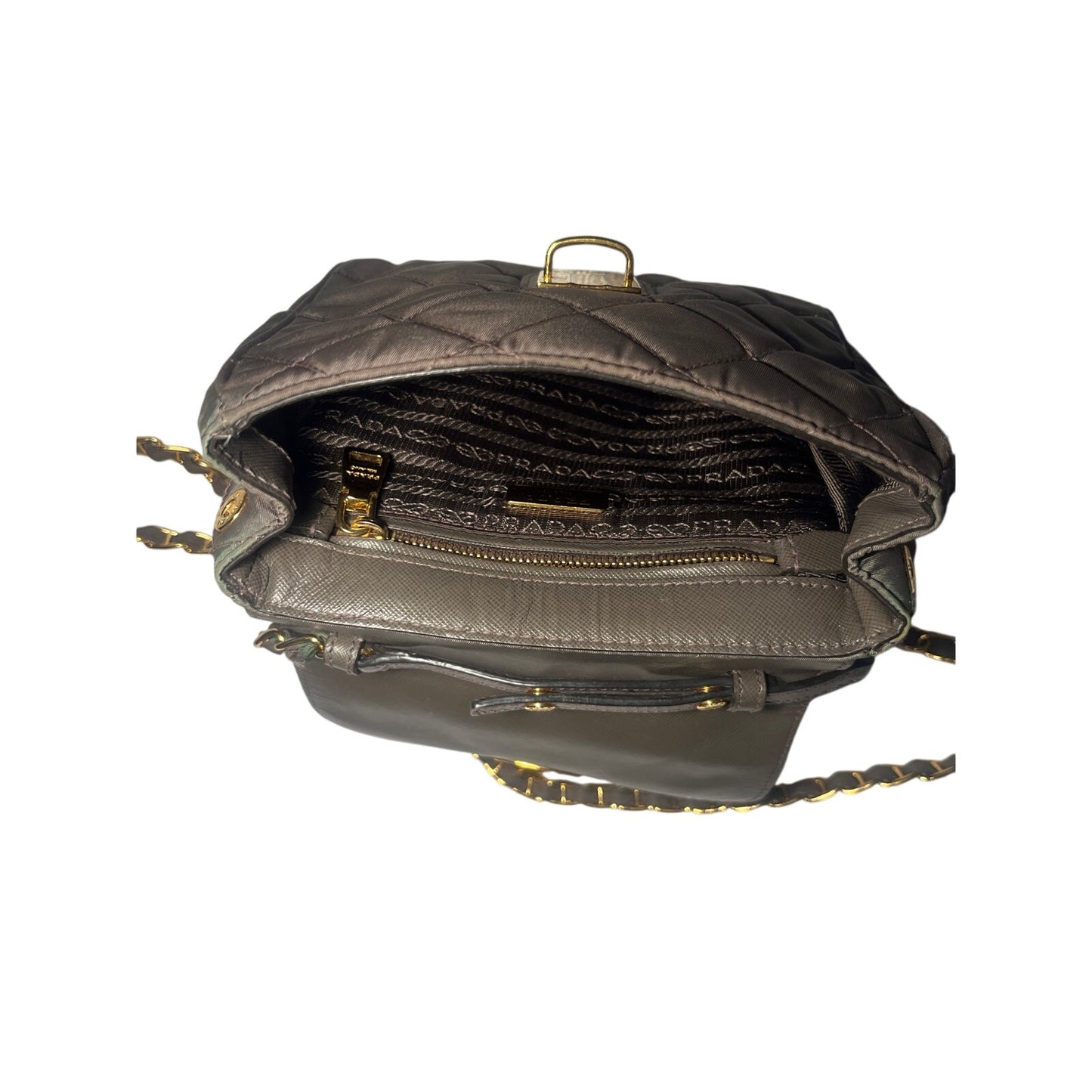 Prada Olive Green Quilted Nylon Pushlock Crossbody Bag