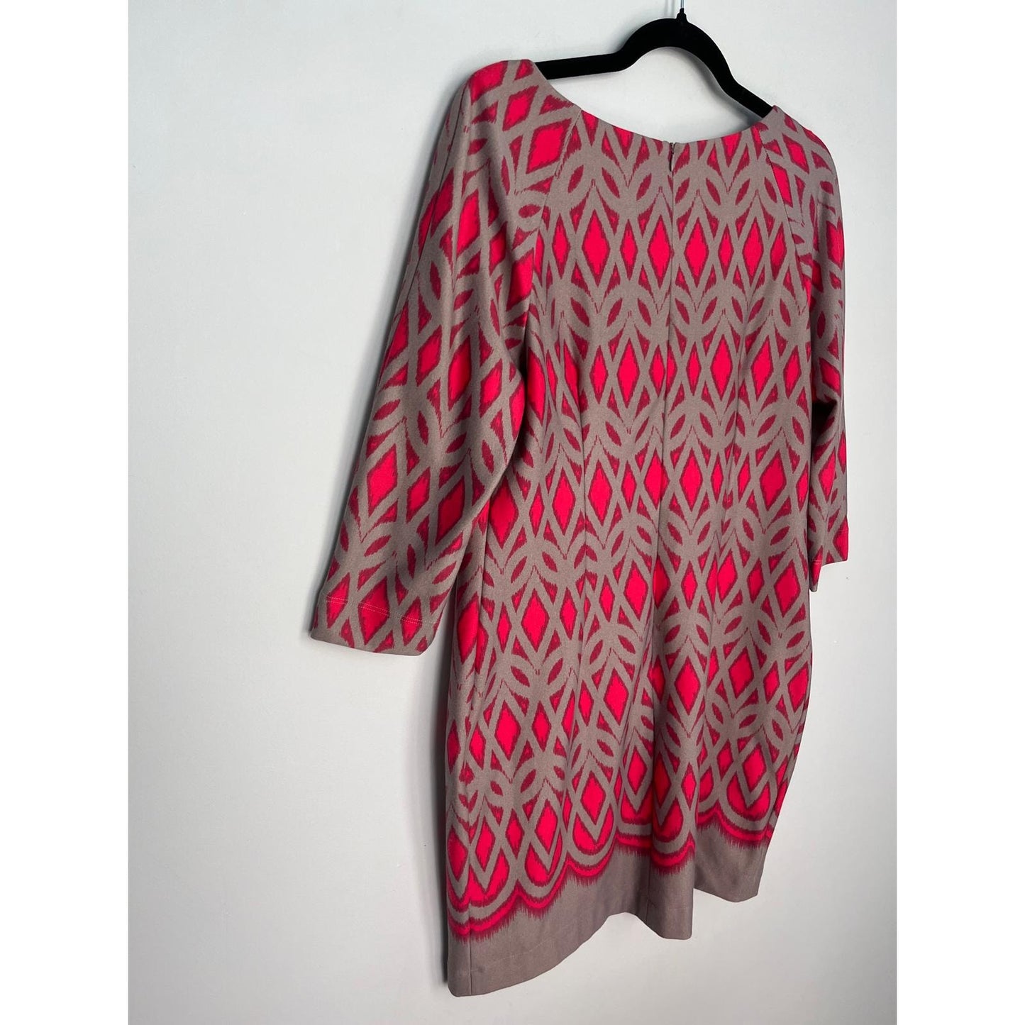 Just Taylor Knit Dress Women 10 Pink Tan Geometric 3/4 Sleeve Pullover Retro