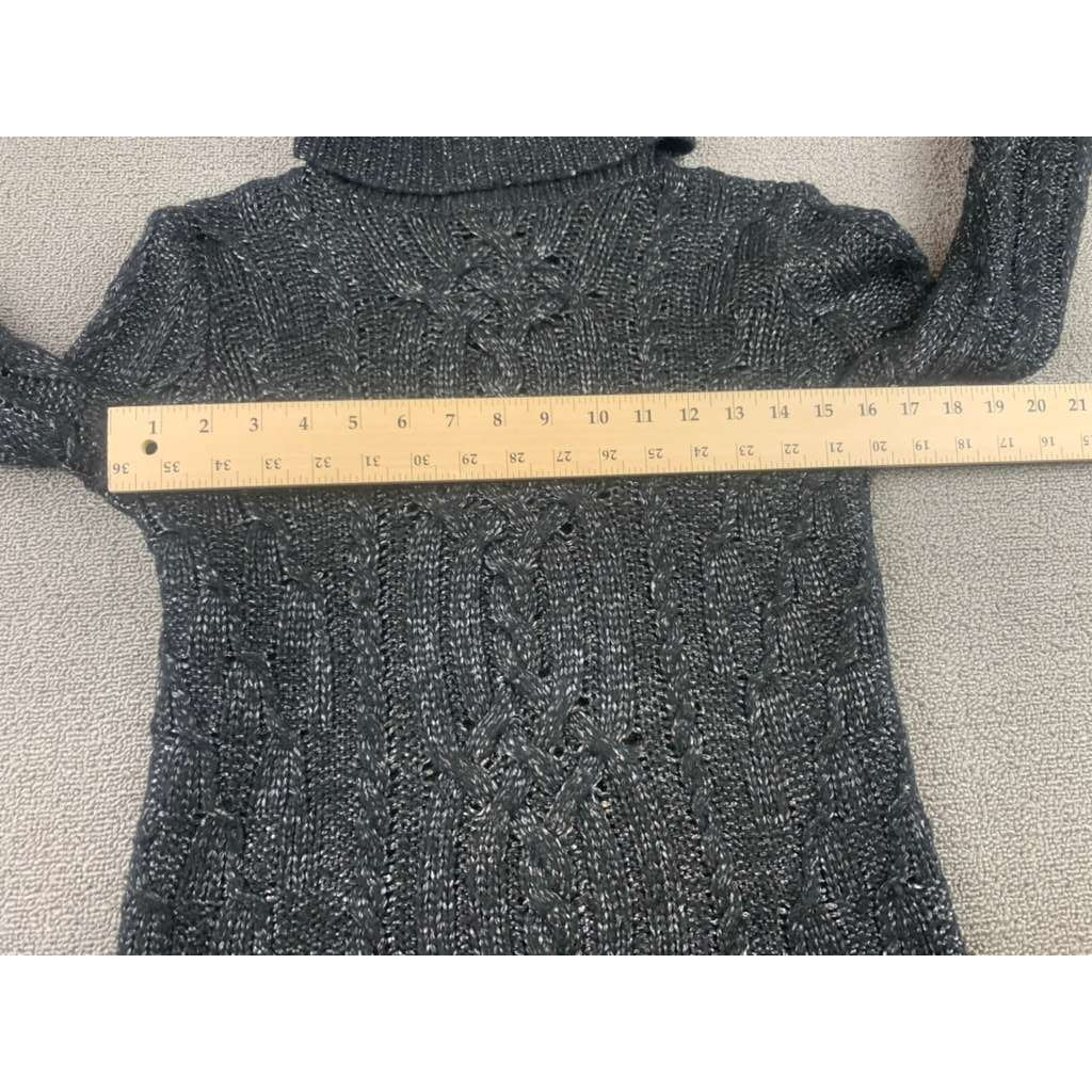 RALPH LAUREN Women's Extra Small Gray Cable Blend Pullover Sweater Turtle Neck