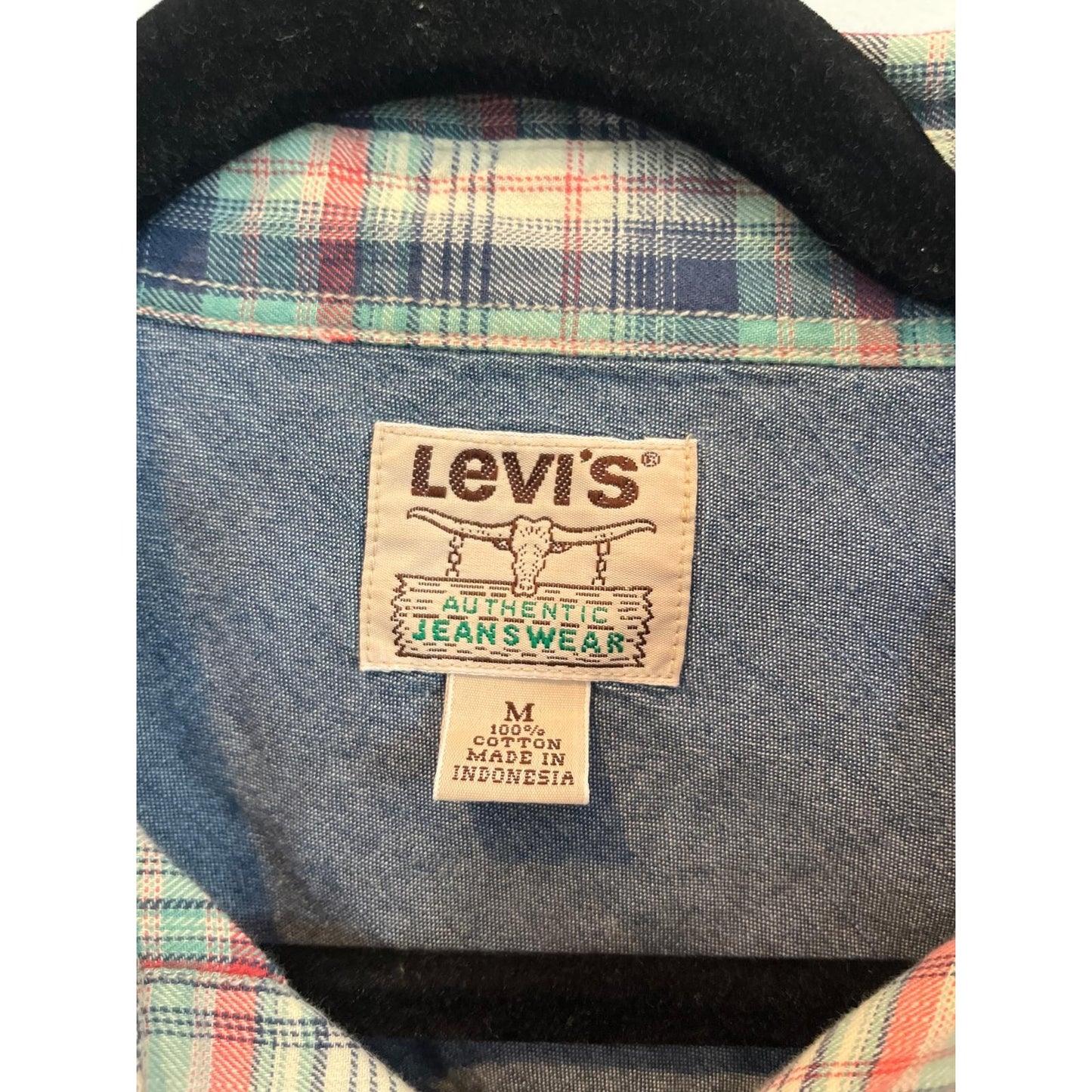 Levi's Plaid Western Shirt Men M Red Green Pearl Snap Vintage Style