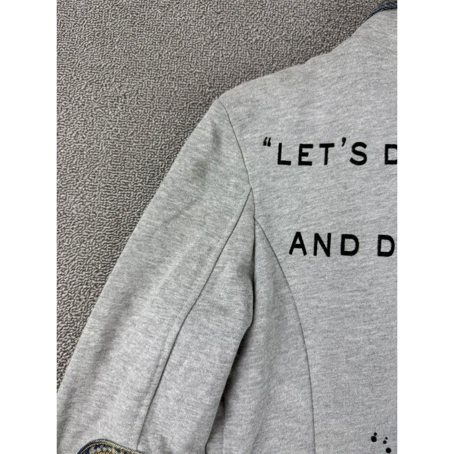 Peace Love & Seven Seventy Women's Small Graphic Patchwork Art Denim Mix Jacket