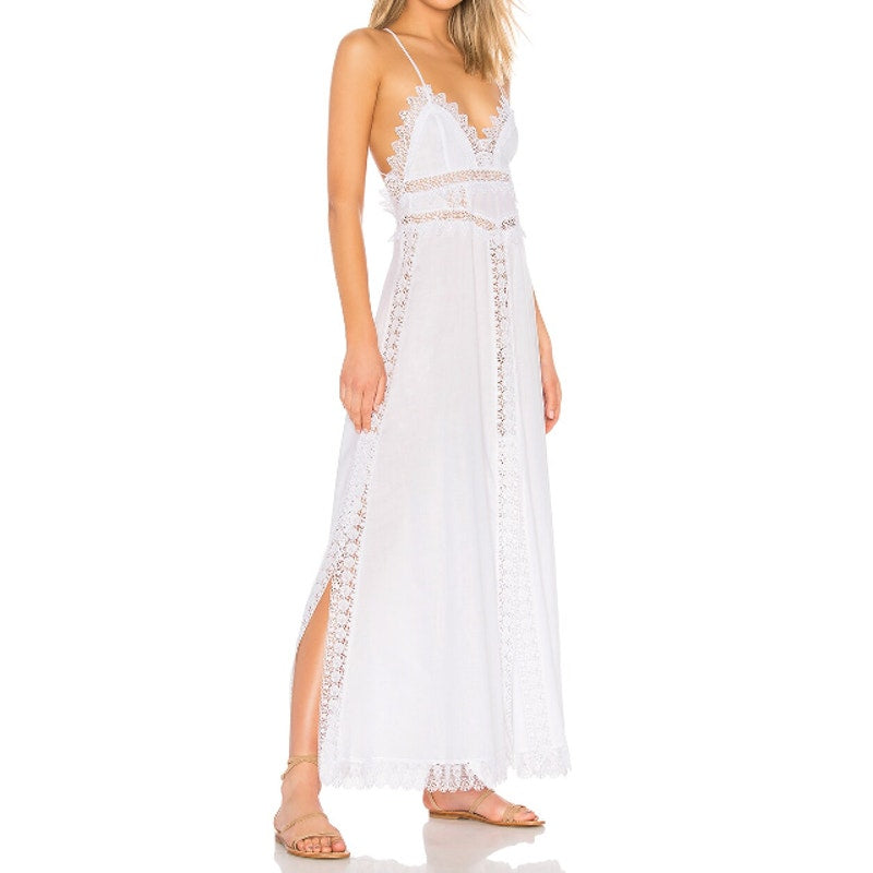 Charo Ruiz Ibiza Lace Maxi Dress Women XS White Boho Eyelet Summer Beach