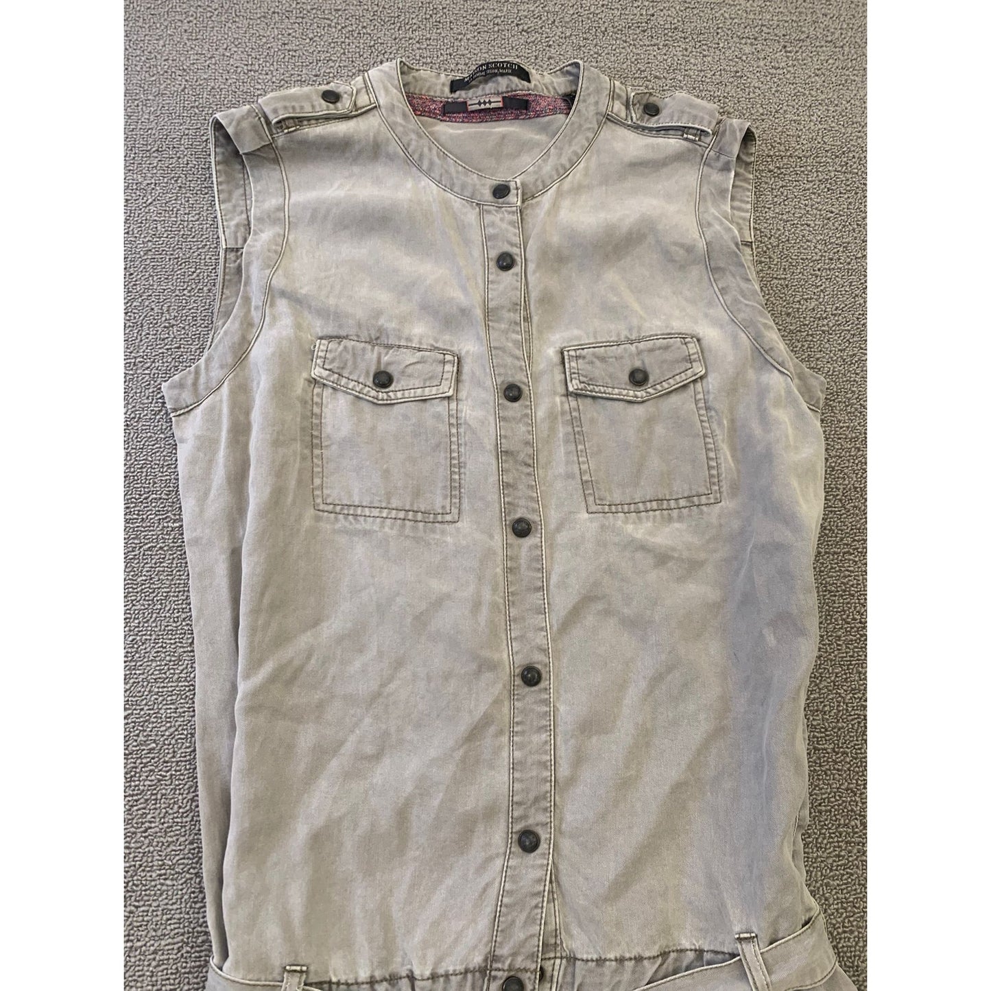 Maison Scotch Women's Small Petite Gray Utility Romper Belted Playsuit