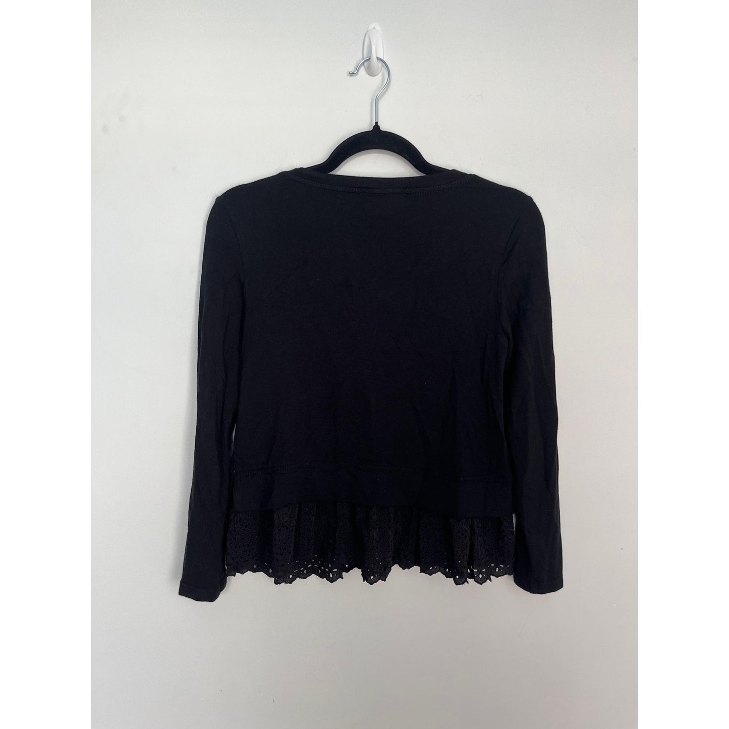 Rebecca Taylor Black Peplum Hem Top Women XS Eyelet Ruffle Long Sleeve