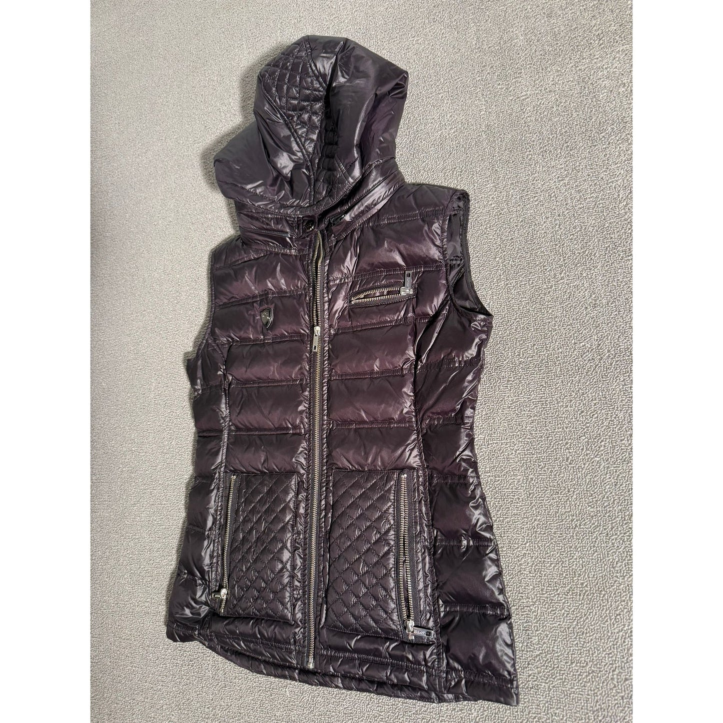 Pilot Athletic Quilted Puffer Vest Small Sleeveless Hooded Women Black
