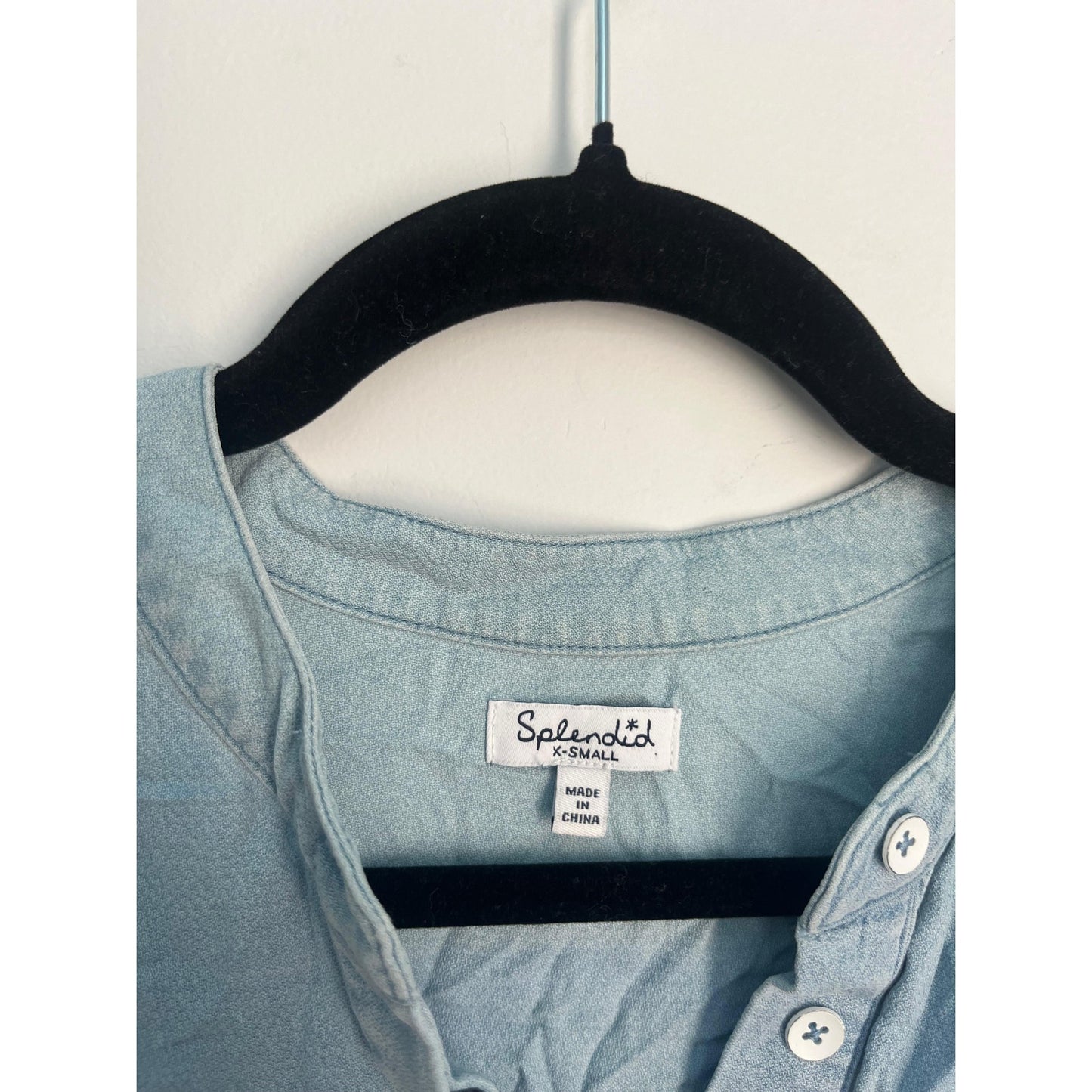 Splendid Sleeveless Henley Dress Women XS Blue Chambray Frayed Hem Casual