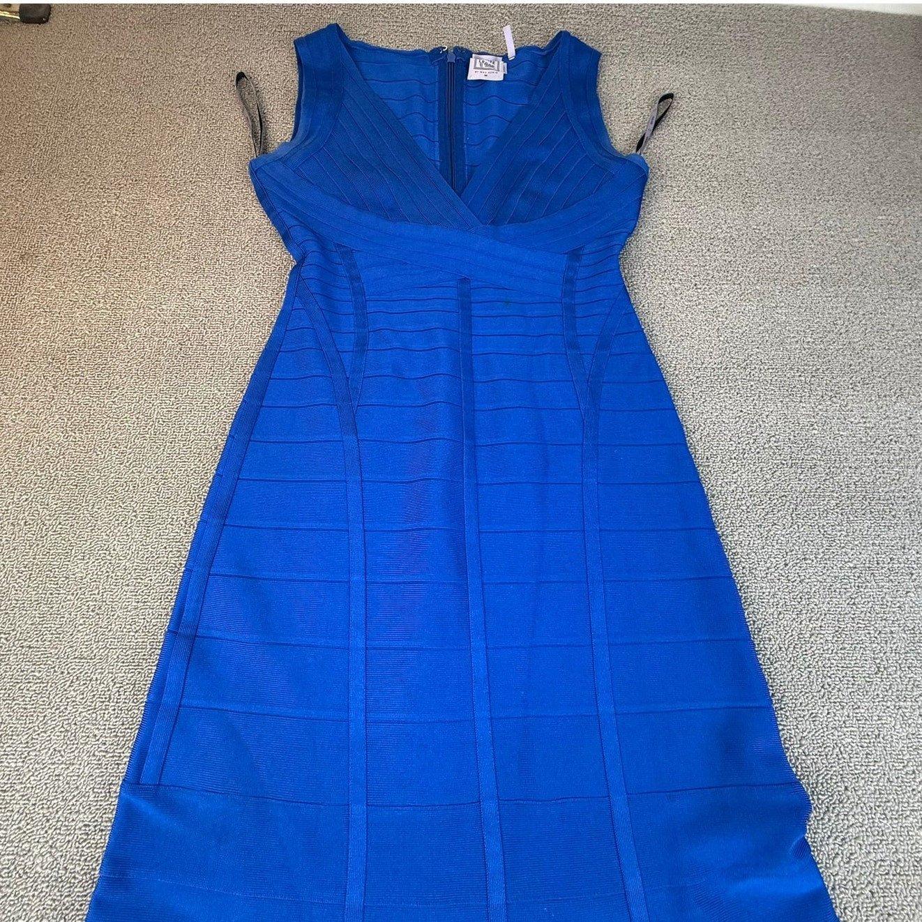 Hervé Léger Women's Medium Blue V Neck Dress Gown