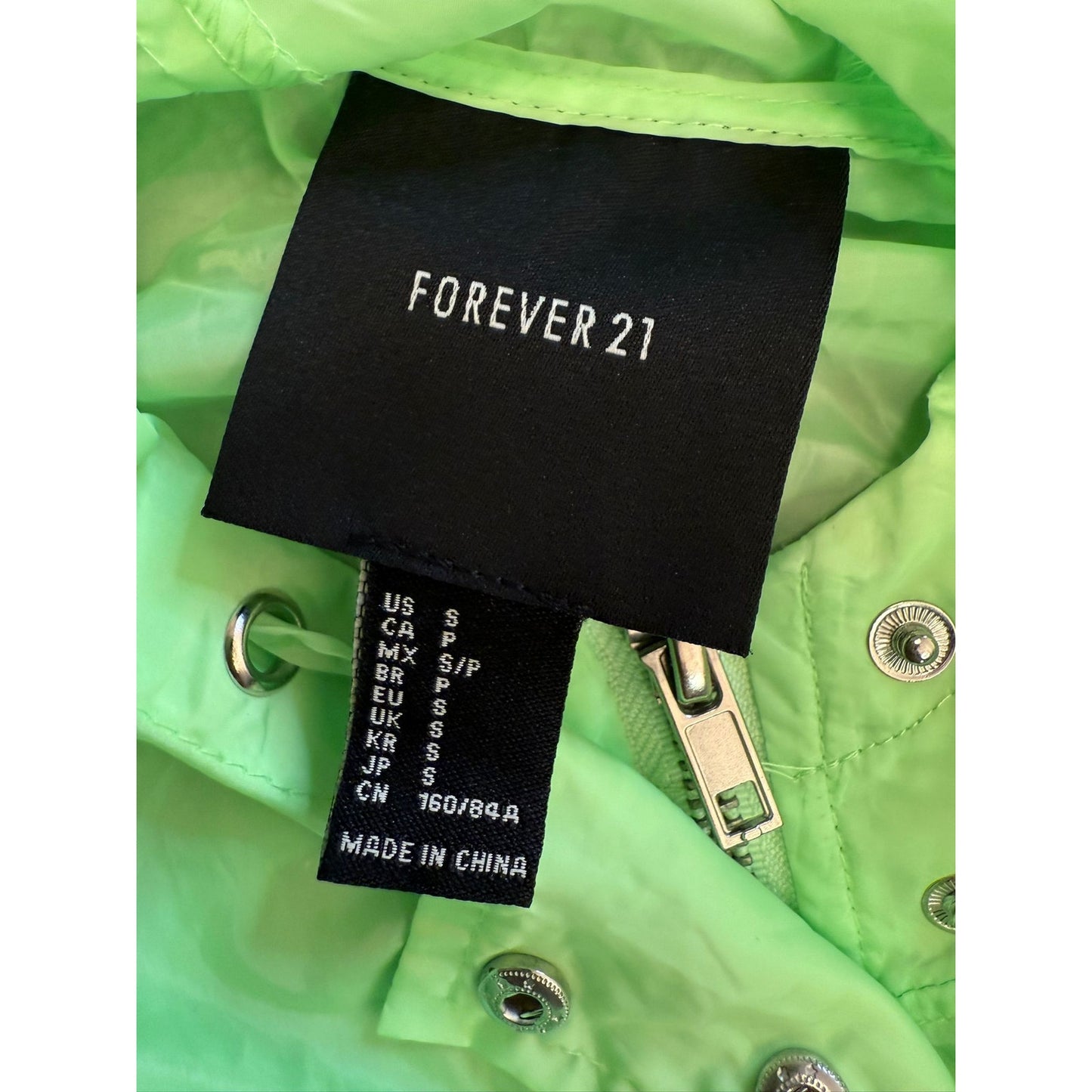Forever 21 Women's Size S Neon Green Hooded Raincoat Trench Coat