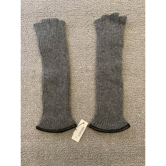 Carolina Amato Women One Size Black Gray Ribbed Cashmere Fingerless Gloves