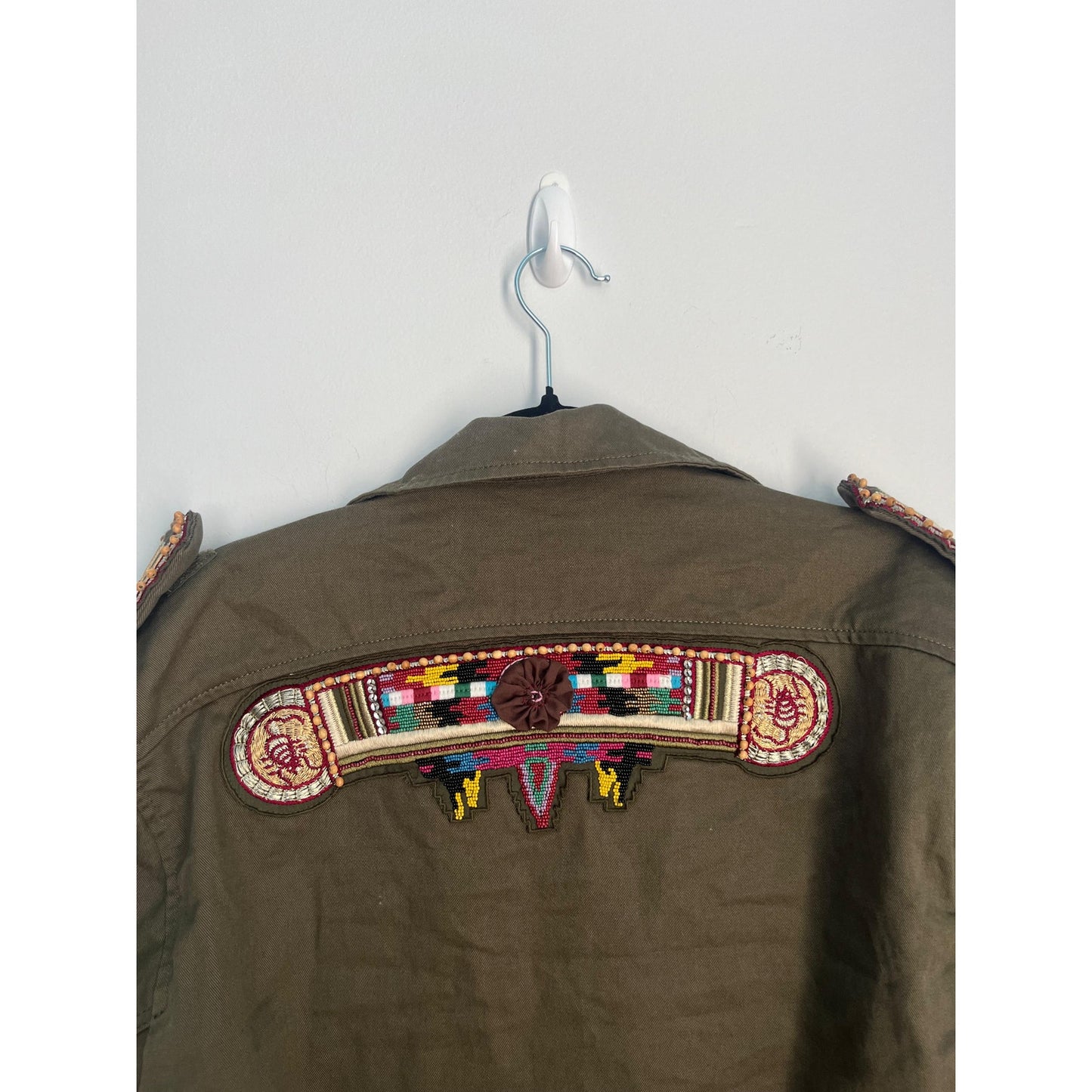 Valentino Beaded Military Jacket Women 38 Olive Green Embellished Italy