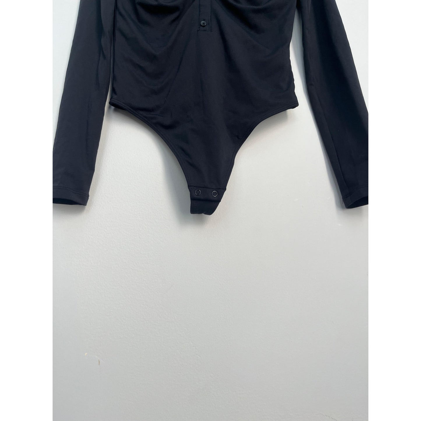 Babaton Contour Bodysuit Women XS Black Long Sleeve Button Front Stretch