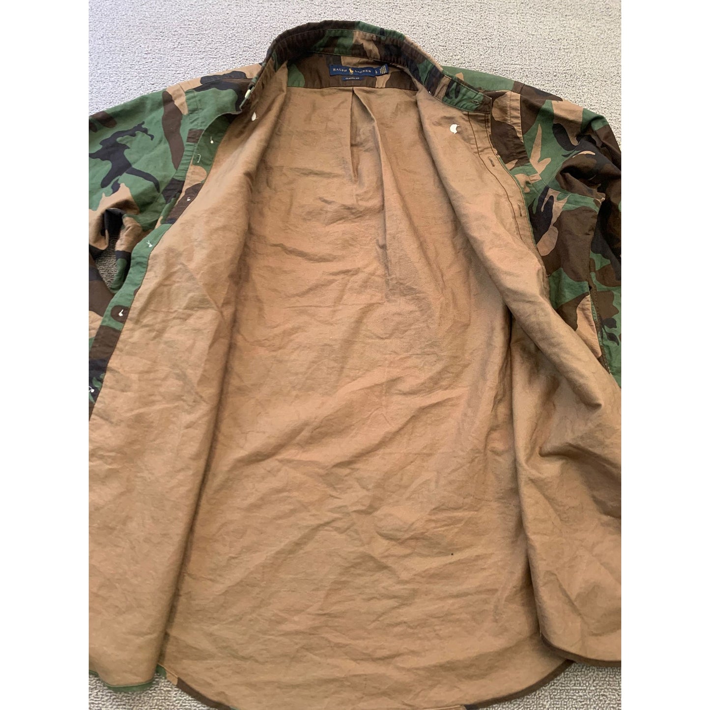 Ralph Lauren Men's Large Green Camo Classic Fit Long Sleeve Button Shirt