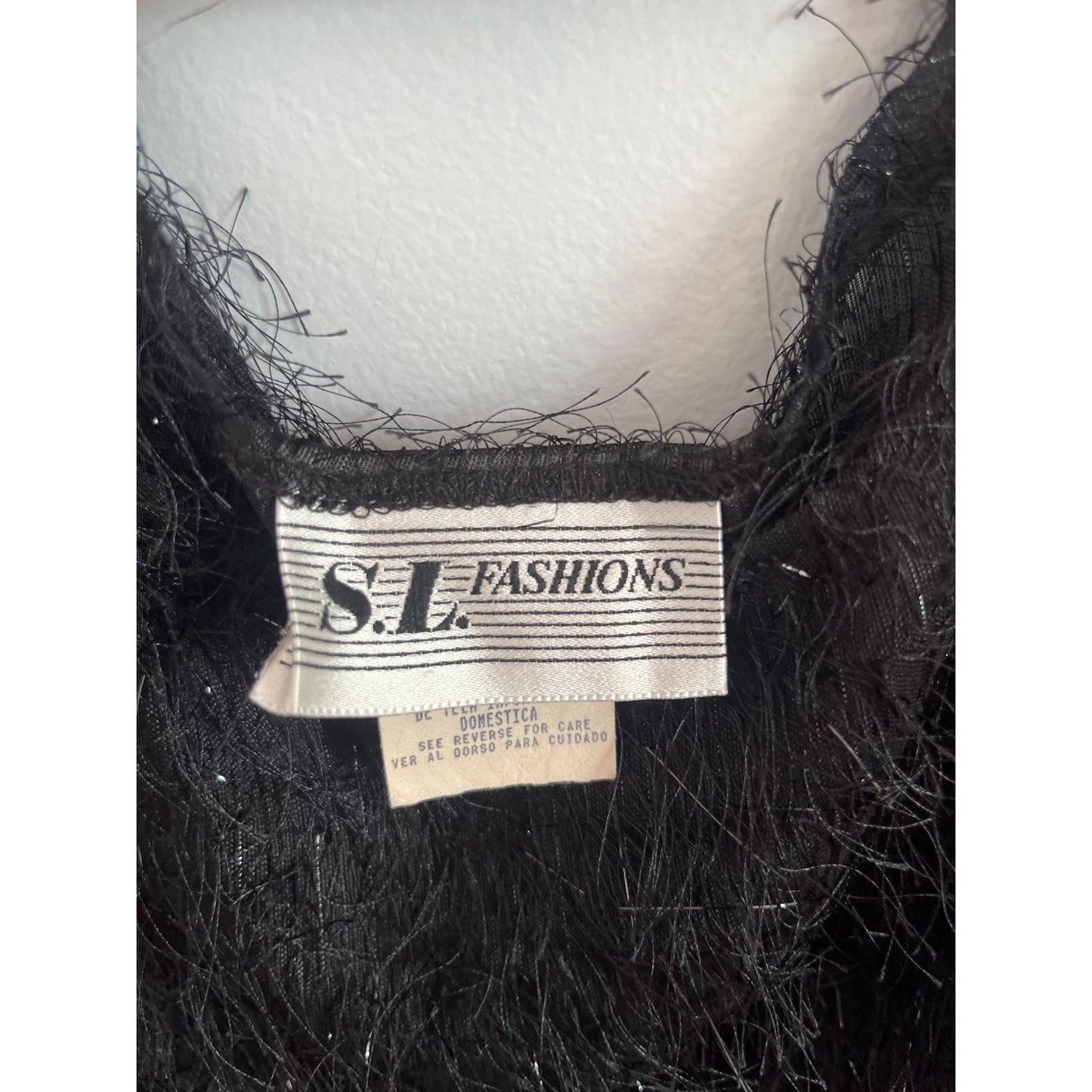 SL Fashions Tank Top Women 16 Black Fuzzy Textured Sleeveless Party Blouse