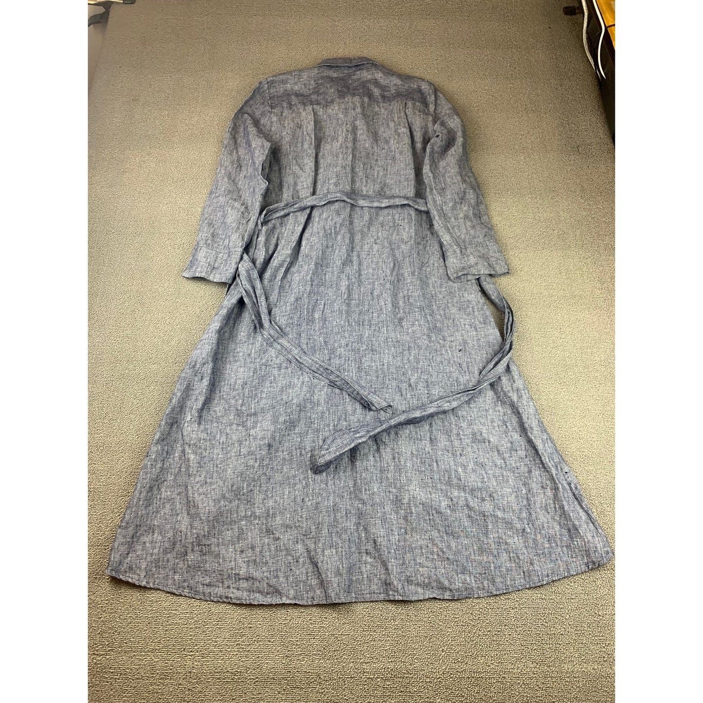 Saks Fifth Avenue Women's S Blue Linen Heathered Collared Shirt Dress