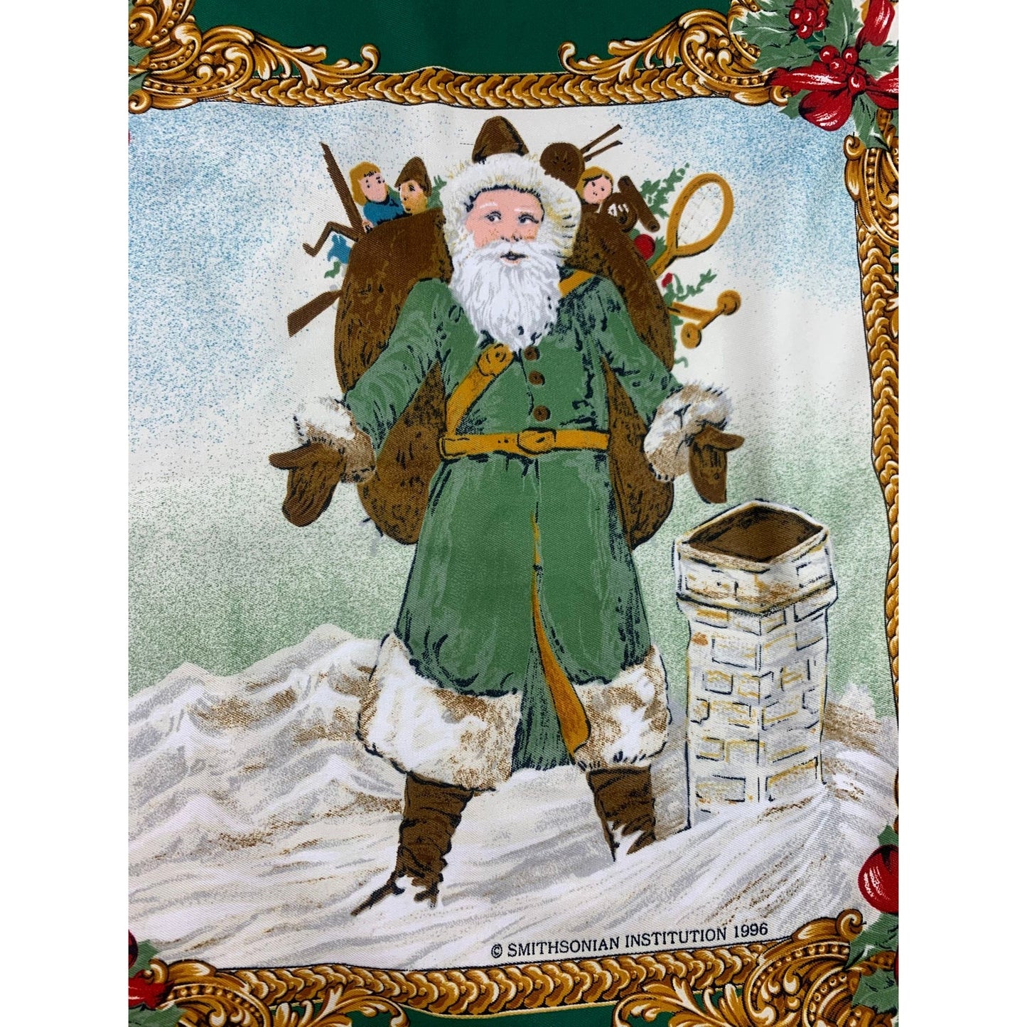Christmas theme scarf Smithsonian Institution 1996 Made in Italy