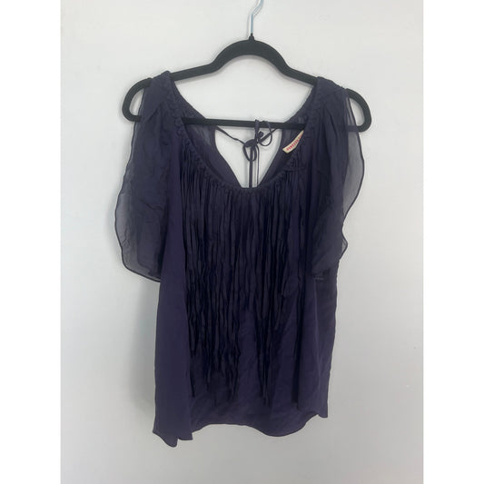 Rebecca Taylor Pleated Chiffon Blouse Women 4 Purple Flutter Sleeve Top