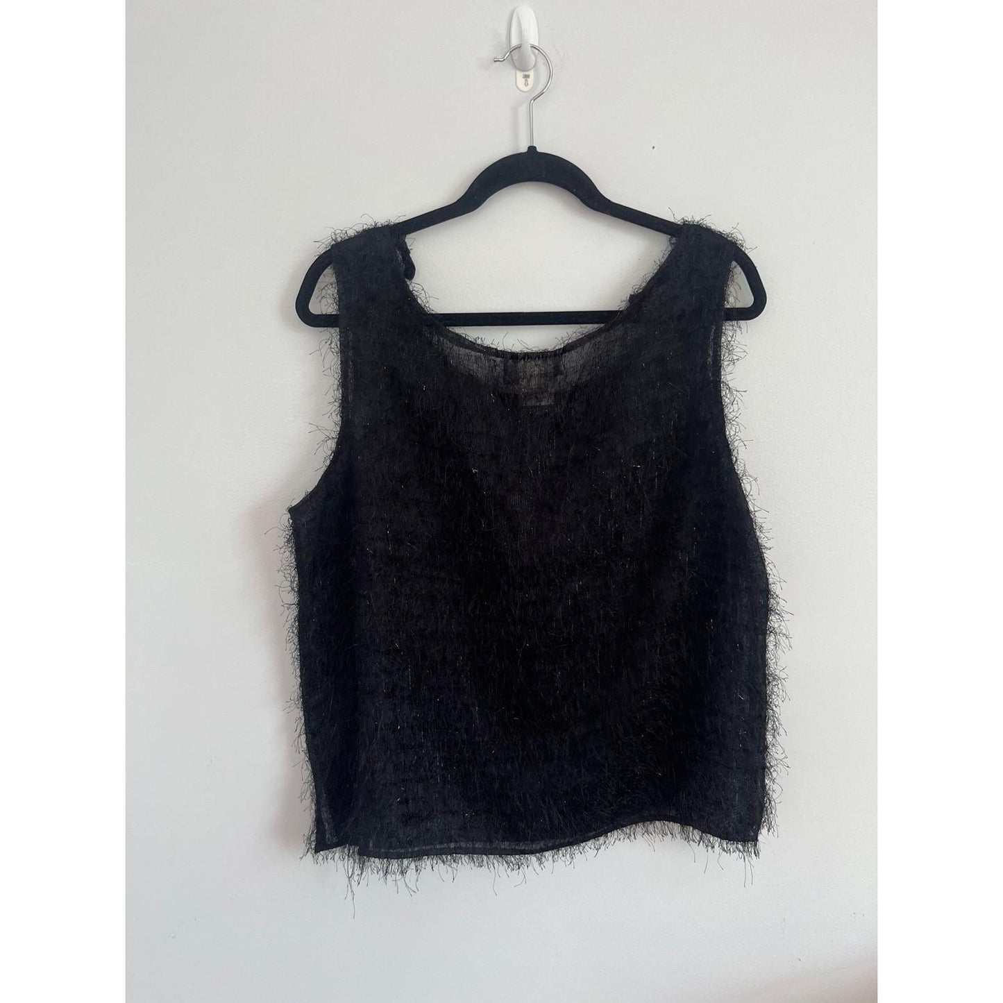 SL Fashions Tank Top Women 16 Black Fuzzy Textured Sleeveless Party Blouse