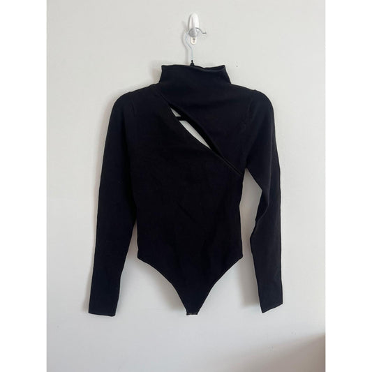 Good American Bodysuit Women Size 2 Black Cutout Long Sleeve Stretchy
