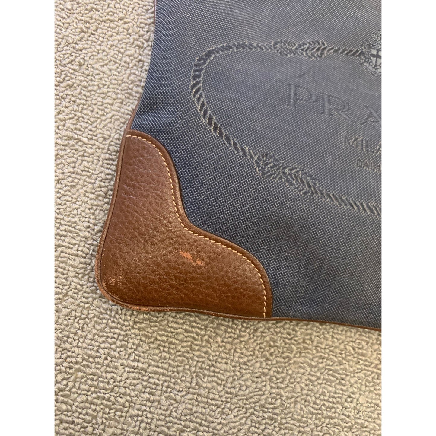 Prada Women Blue Brown Leather Crossbody Bag