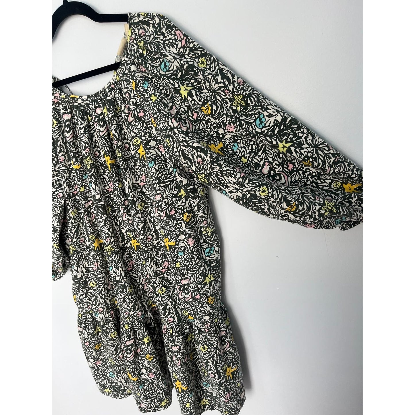 Levis Floral Peasant Dress Women M Black Multicolor Puff Sleeve Boho