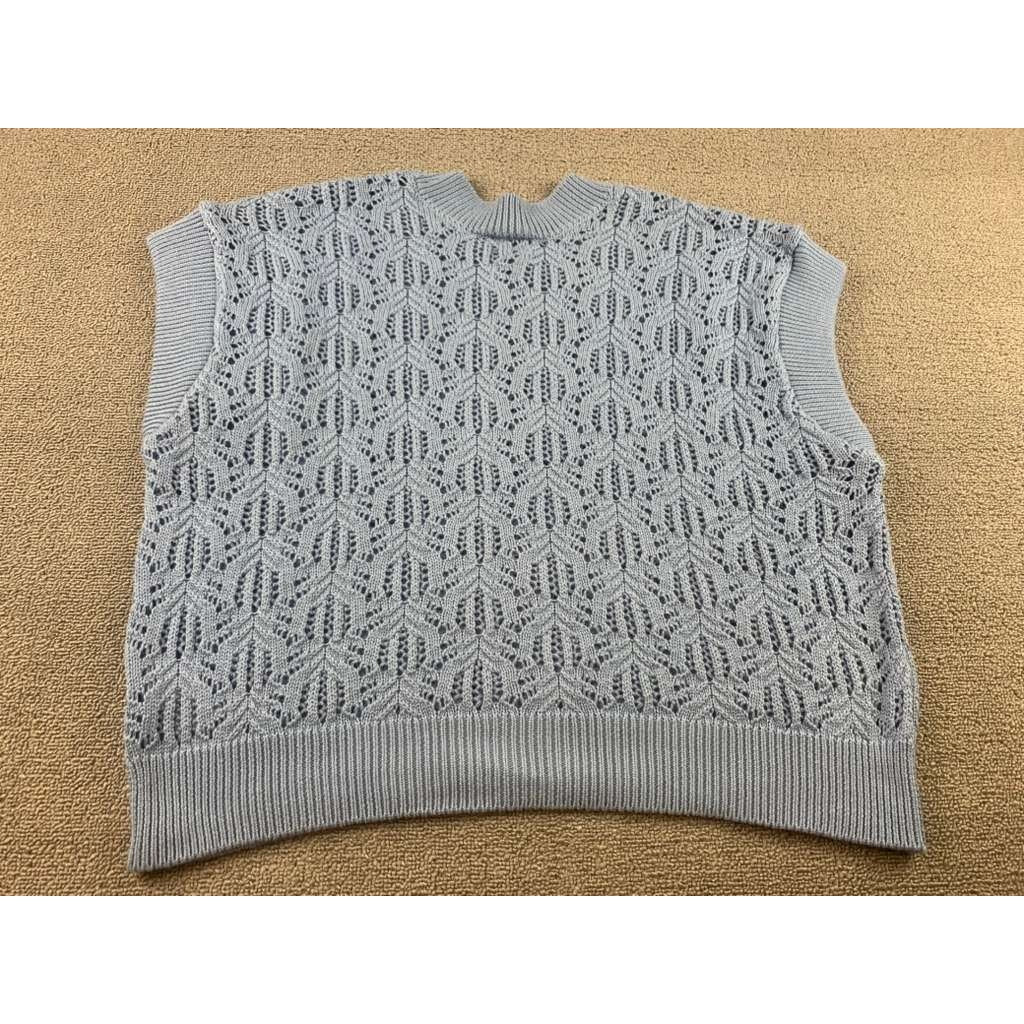 An’ge Ange Sweater Vest Women S/M Blue Open Knit Eyelet Sleeveless Preppy
