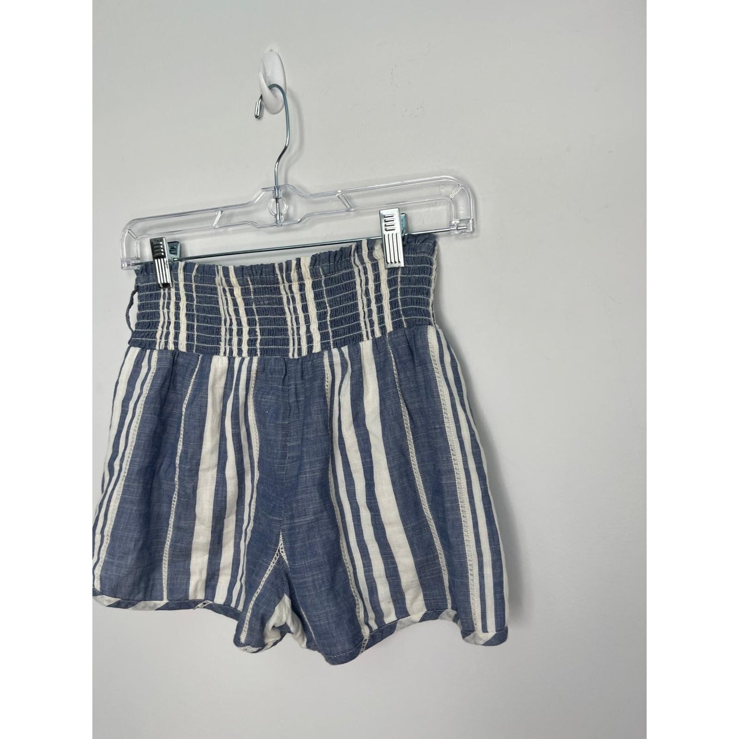 Saylor Striped Linen Blend Shorts Women XS Blue White Smocked High Waist