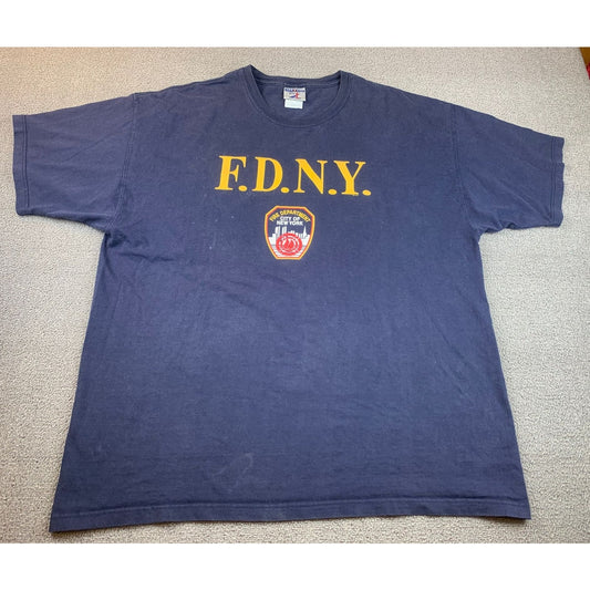 Vintage Jerzees Men's XL Dark Blue Fire Department FDNY NYC Graphic T-Shirt