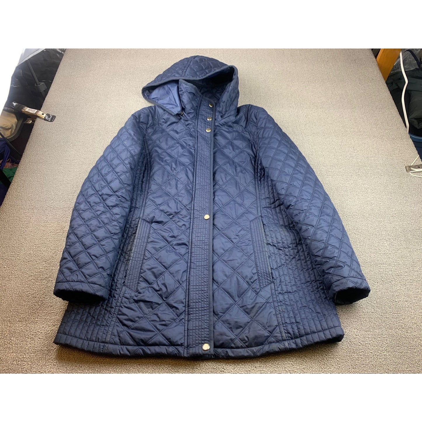 Andrew Marc New York Womens Large Blue Down Quilted Puffer Coat