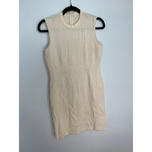 St John Basics Sleeveless Knit Dress Women 2 Beige Minimalist Mod Sheath