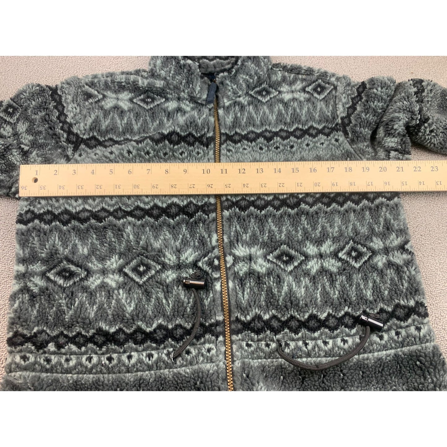 Denim & Co. Womens Small Gray Aztec Fuzzy Full Zip Sweater