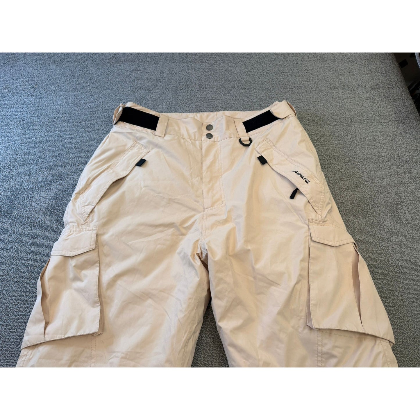 WULFUL Men's Large Snow Ski Pants Cargo White Insulated Winter Outdoor Trousers
