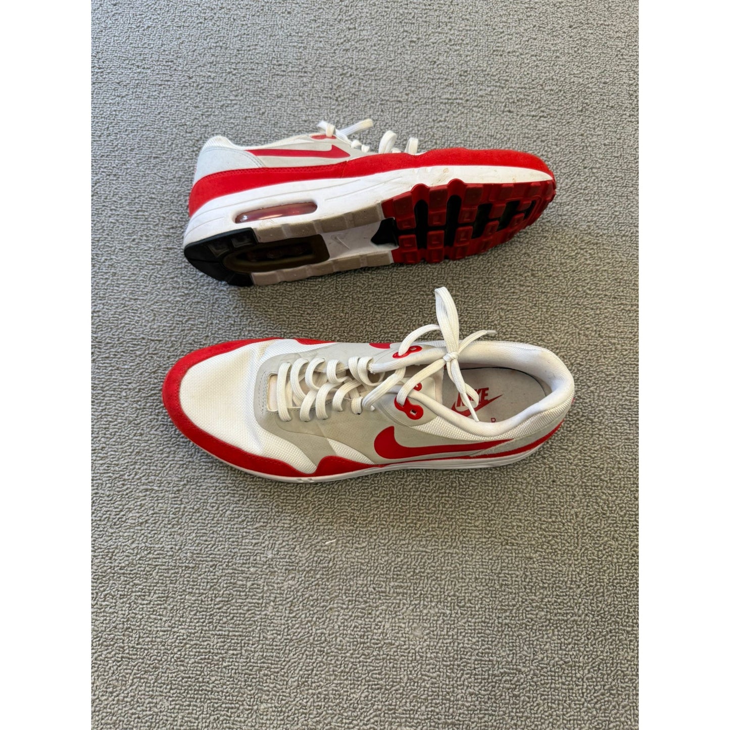 Nike Air Max 1 Men's 10 White Red Running Shoes Sneakers