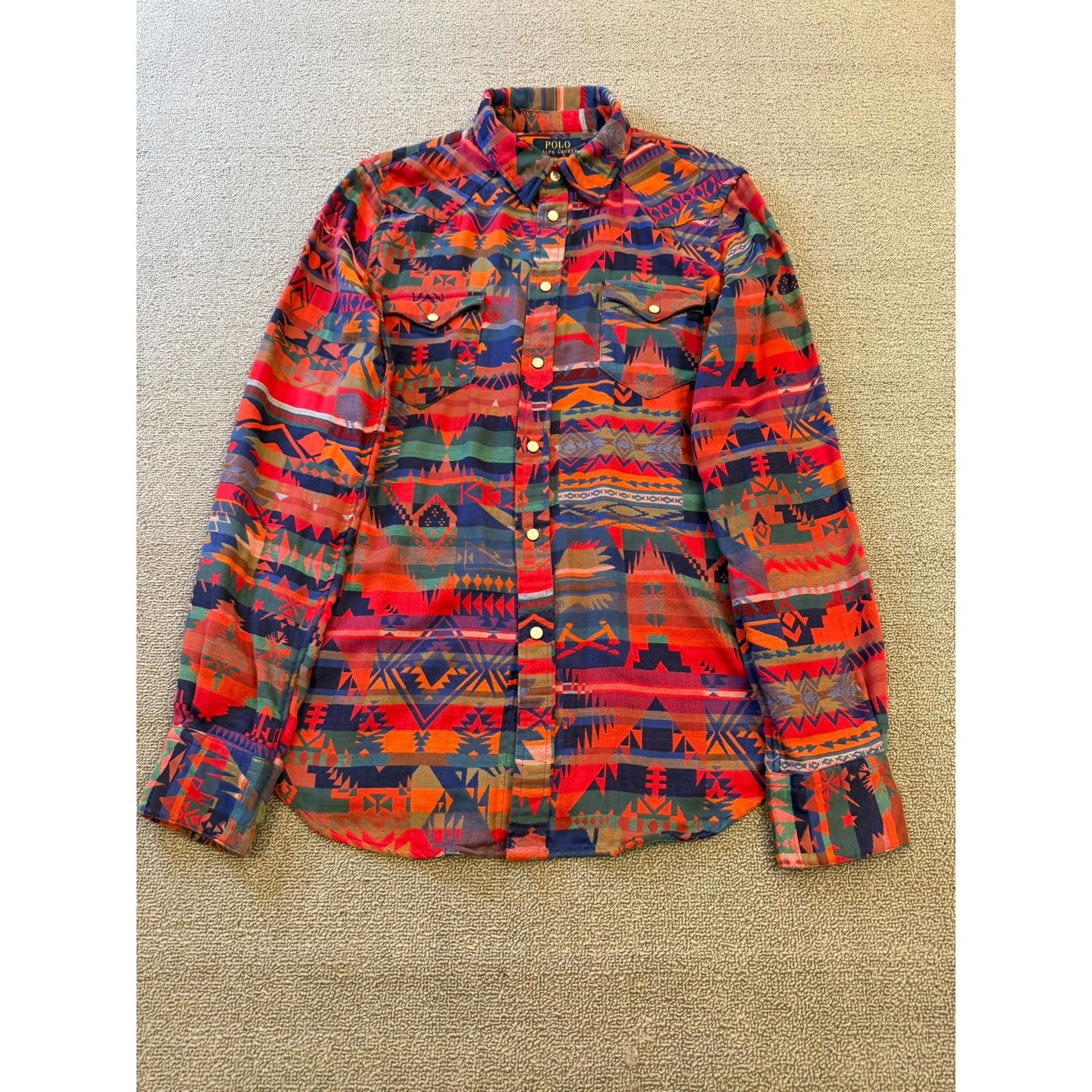 Polo Ralph Women Lauren Southwestern Aztec Navajo Western Shirt Large L Snap Button