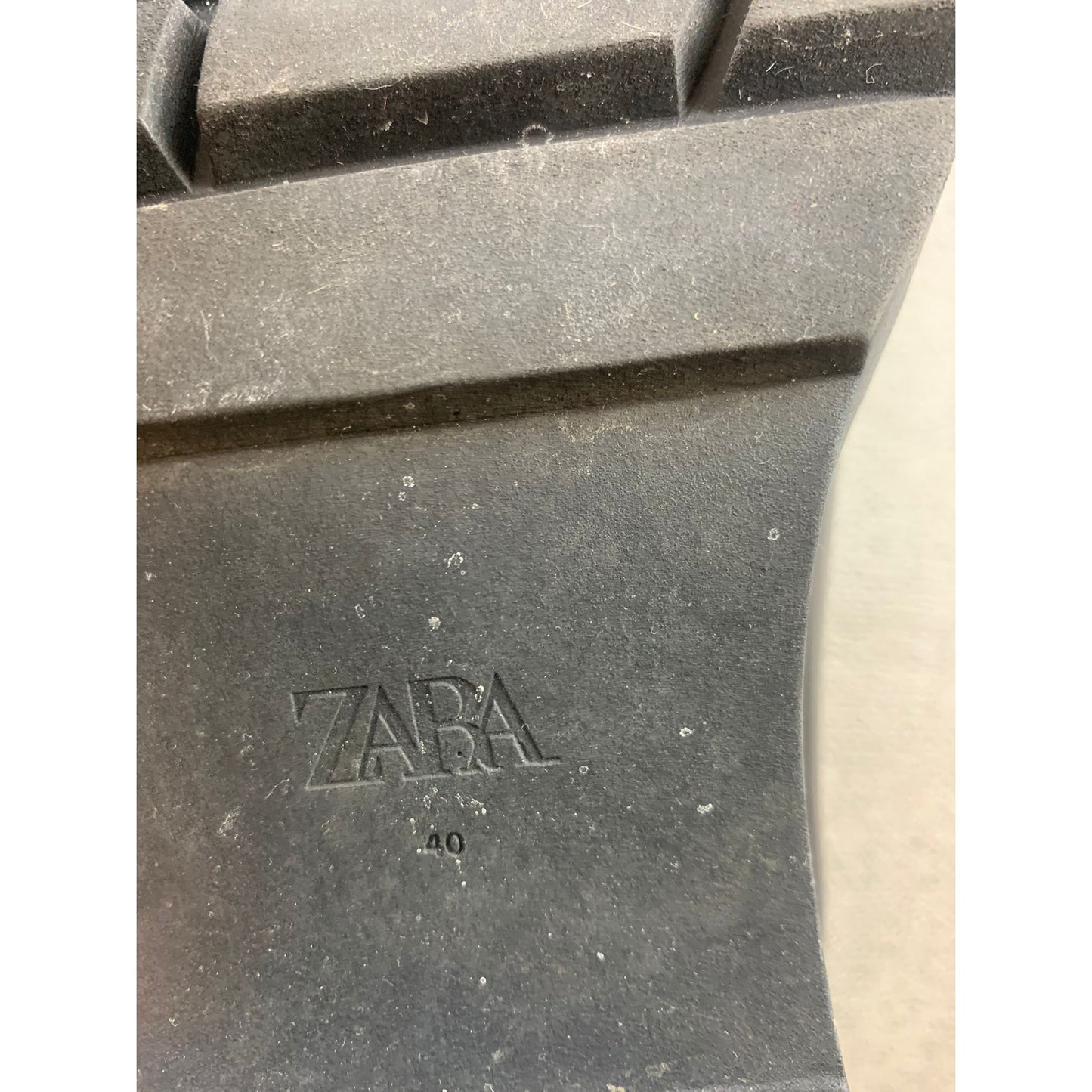 Zara Womens Sz 40 Black Faux Leather Chelsea Boots Lug Sole Ribbed Sock Mid Calf