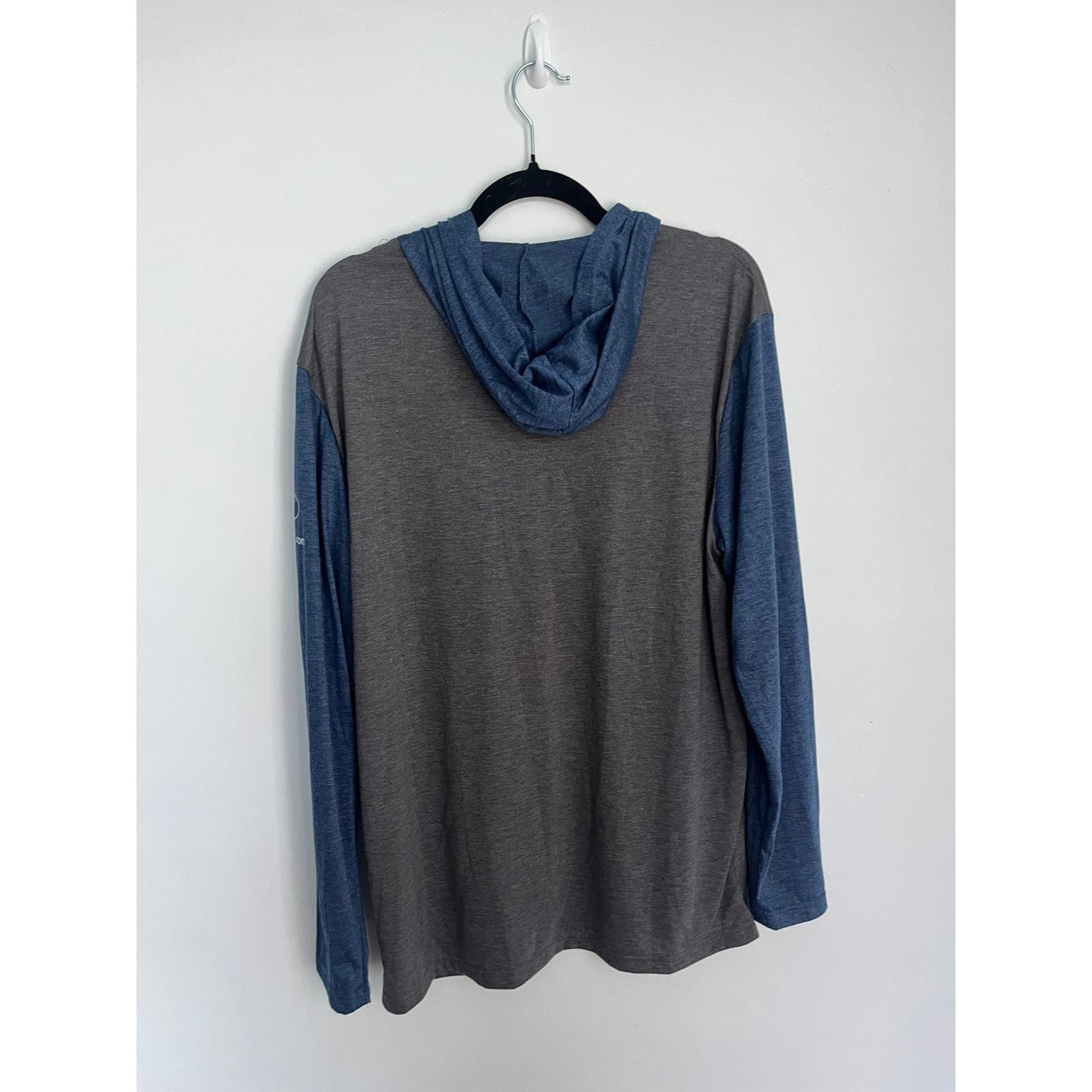 Match-Up Colorblock Hoodie Shirt Men XL Gray Blue Pullover Casual Hooded Tee