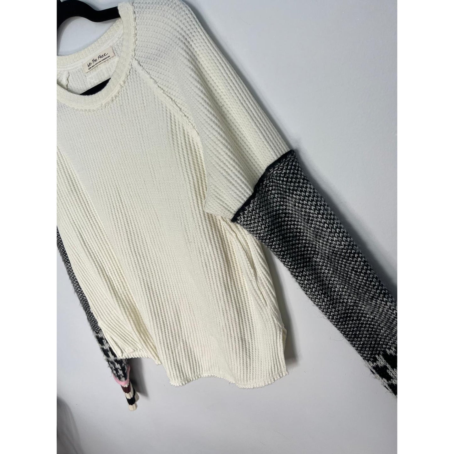 We The Free Waffle Knit Sweater Women XS Colorblock Patterned Sleeves