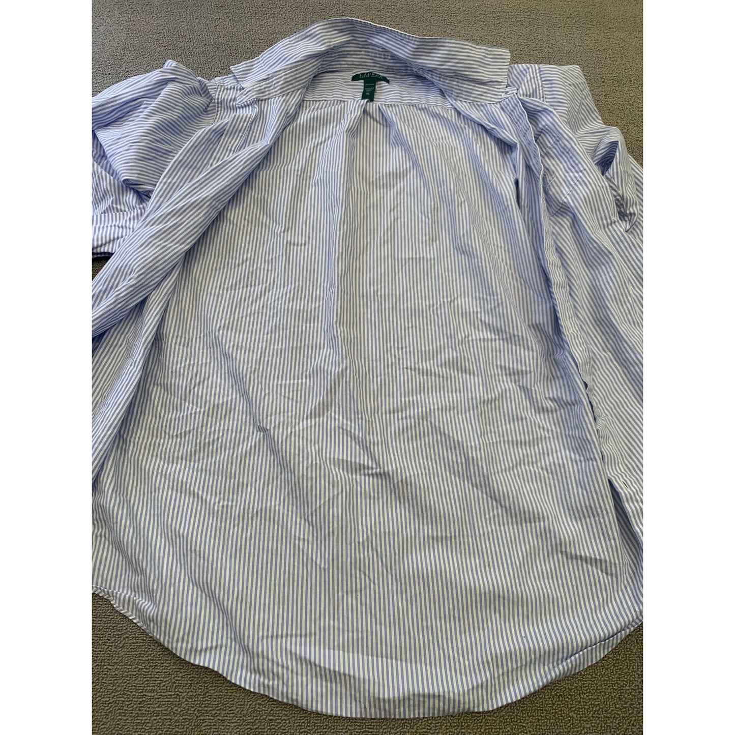 Lauren Ralph Lauren Women XL Blue White Striped 3/4 Sleeve Blouse Shirt