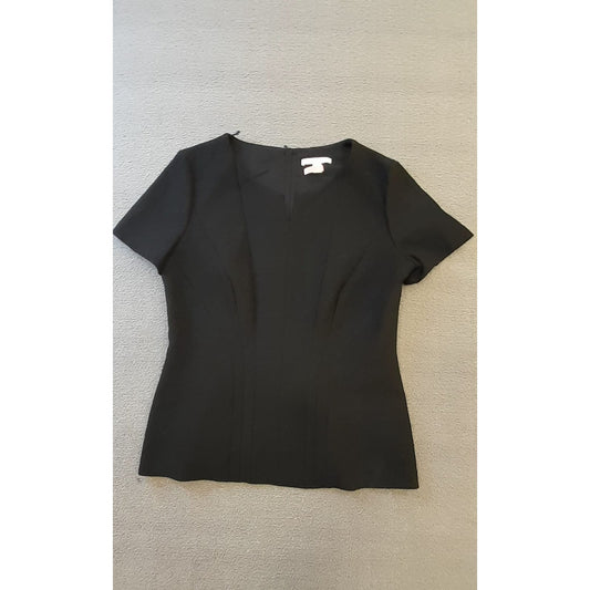 BOSS Hugo Boss Womens 10 Black Short Sleeve V Neck Fitted Blouse